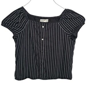 Abercrombie Kids Cropped Black Shirt 13/14 Pinstripes‎ Buttons Summer
